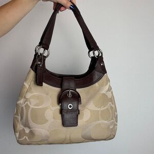 Vintage Y2K Coach Soho Brown Signature Canvas and Leather Hobo Shoulder Bag